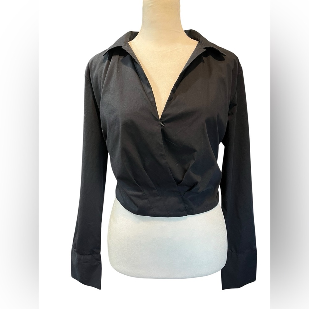 Abercrombie and Fitch Woman’s Collared V-Neck Long Sleeve Crop Top - Medium